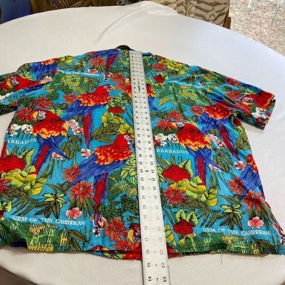 Mens Hawaiian Shirt Gem Of the Caribbean Barbados Carmens Size XL Macaw - Picture 8 of 8